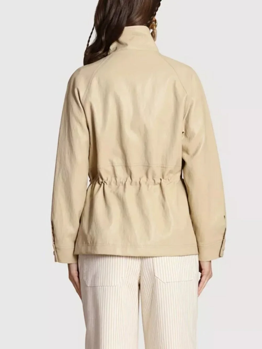 Avec Les Filles Funnel Neck Faux-Ever Leather Anorak Jacket Ochre Womens M NWT